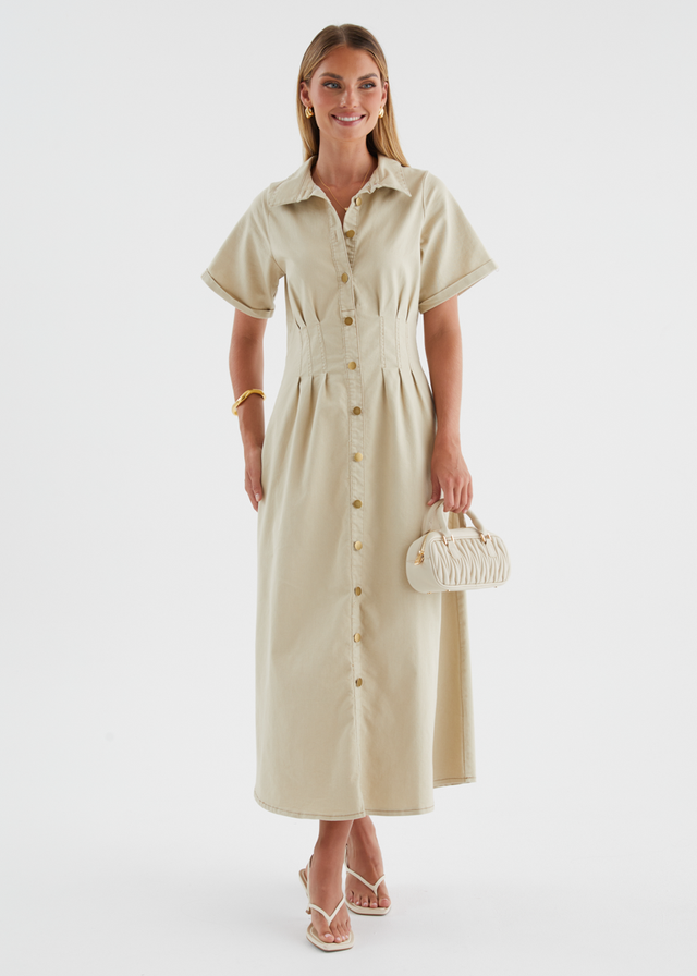 Annika Denim Midi Dress - Beige