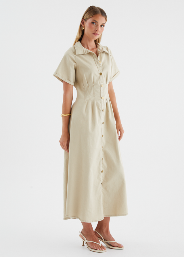 Annika Denim Midi Dress - Beige