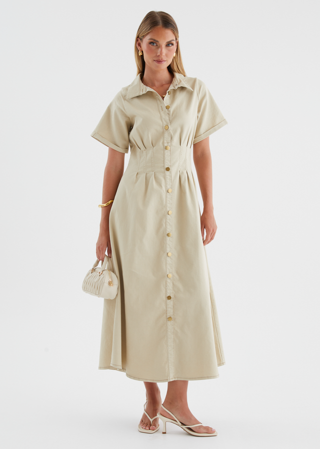 Annika Denim Midi Dress - Beige