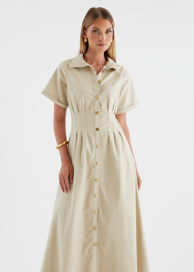 Annika Denim Midi Dress - Beige