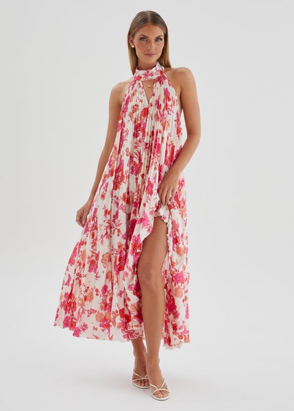 knee length dresses for ladies Magenta Floral Button Front Maxi Dress - All Dresses