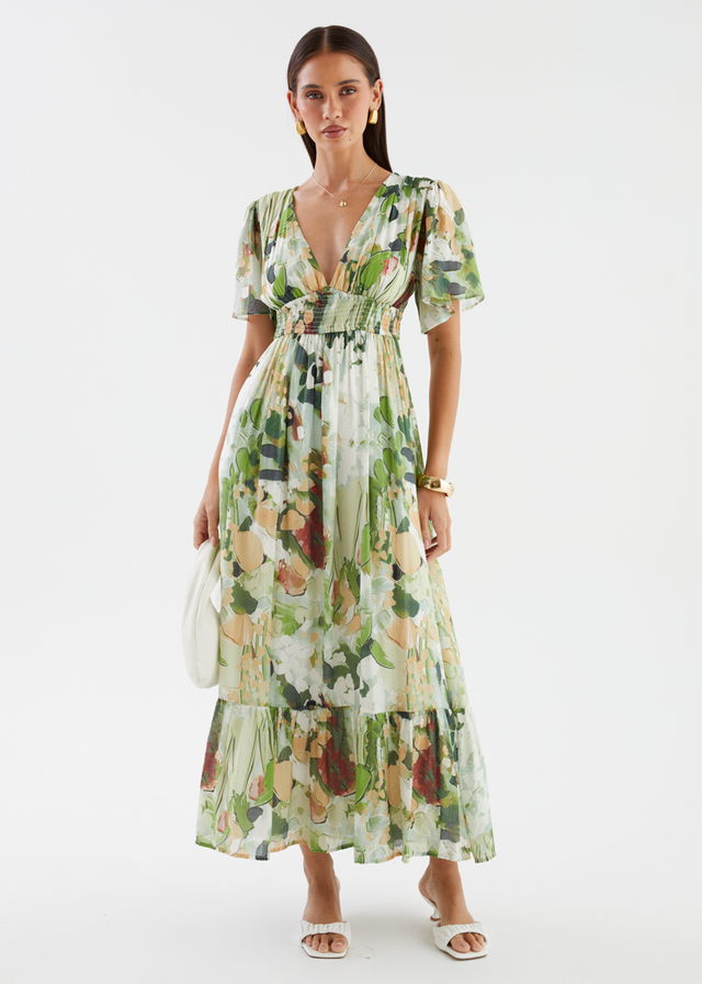 Cara Maxi Dress - Green Abstract