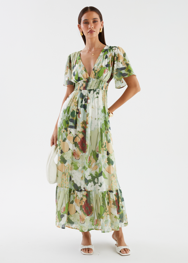 Cara Maxi Dress - Green Abstract