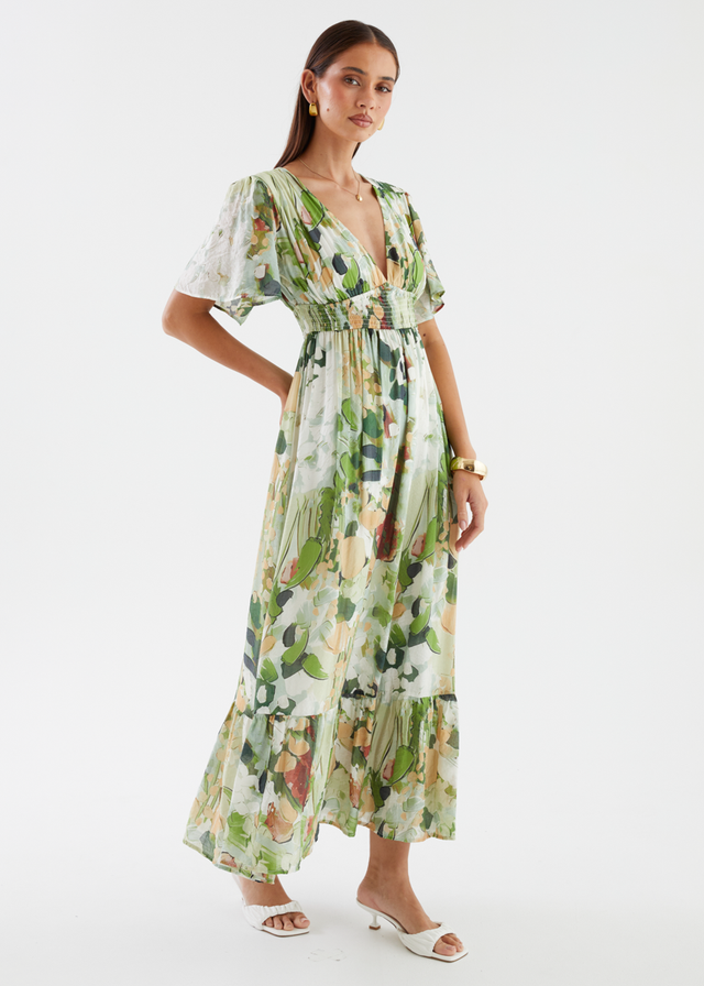 Cara Maxi Dress - Green Abstract