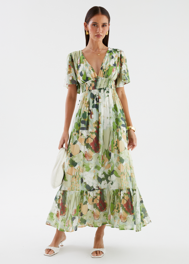 Cara Maxi Dress - Green Abstract