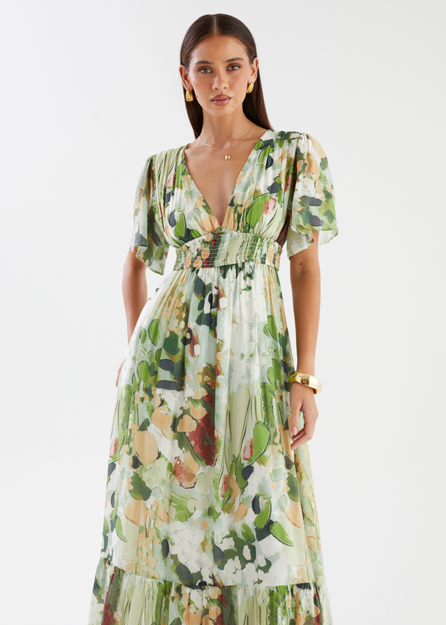 Cara Maxi Dress - Green Abstract