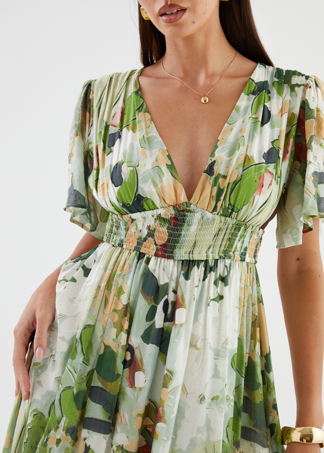 Cara Maxi Dress - Green Abstract