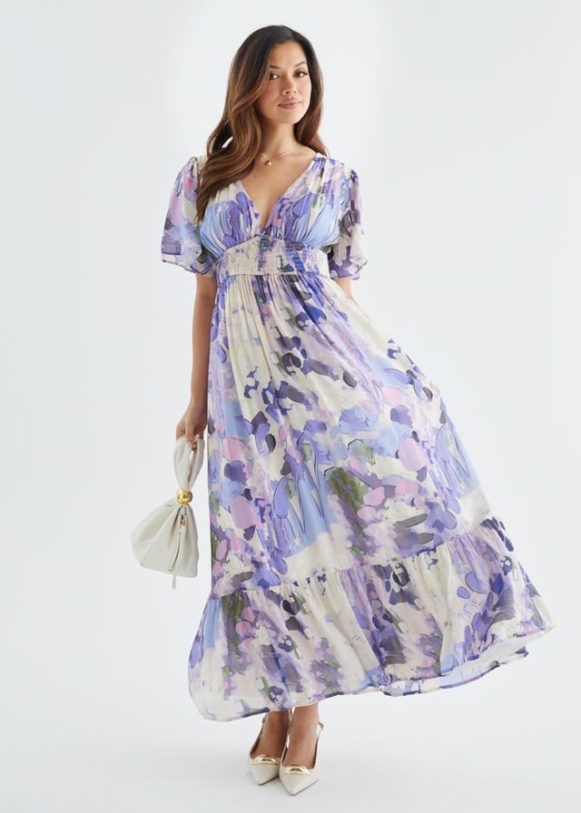Cara Maxi Dress - Purple Abstract