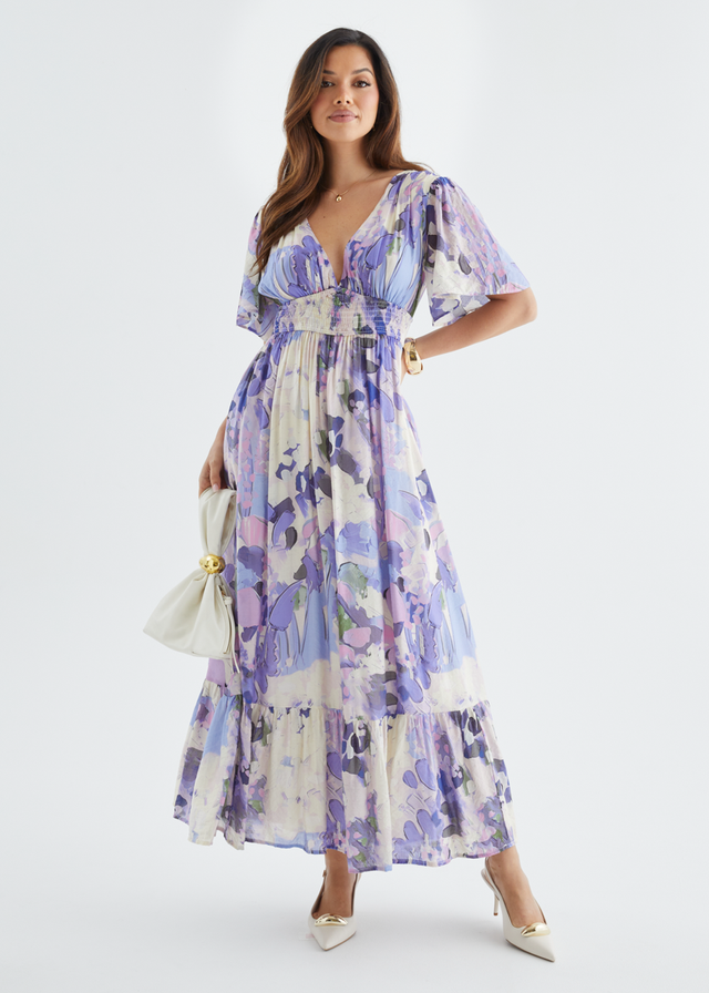 Cara Maxi Dress - Purple Abstract
