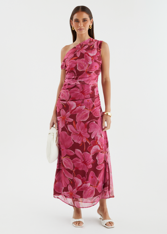 Nila Drop Shoulder Midi Dress - Burgundy Floral