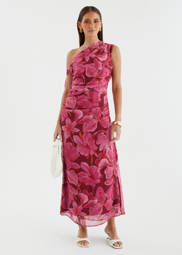 Nila Drop Shoulder Midi Dress - Burgundy Floral