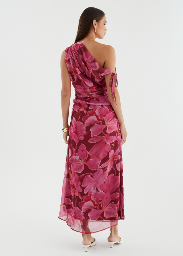 Nila Drop Shoulder Midi Dress - Burgundy Floral