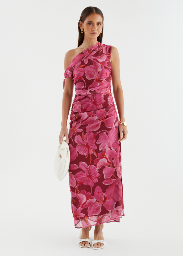 Nila Drop Shoulder Midi Dress - Burgundy Floral