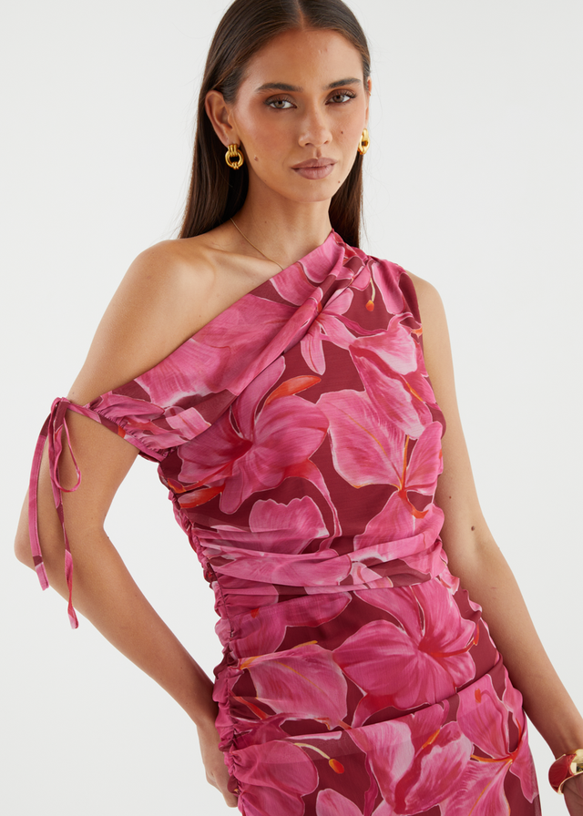 Nila Drop Shoulder Midi Dress - Burgundy Floral