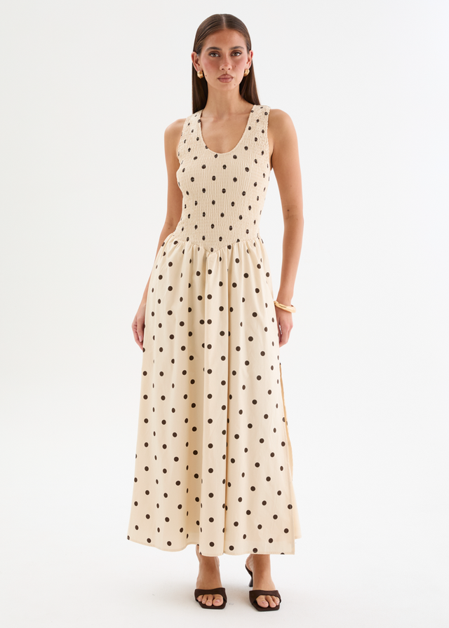 Marielle Maxi Dress - Beige Polka Dot