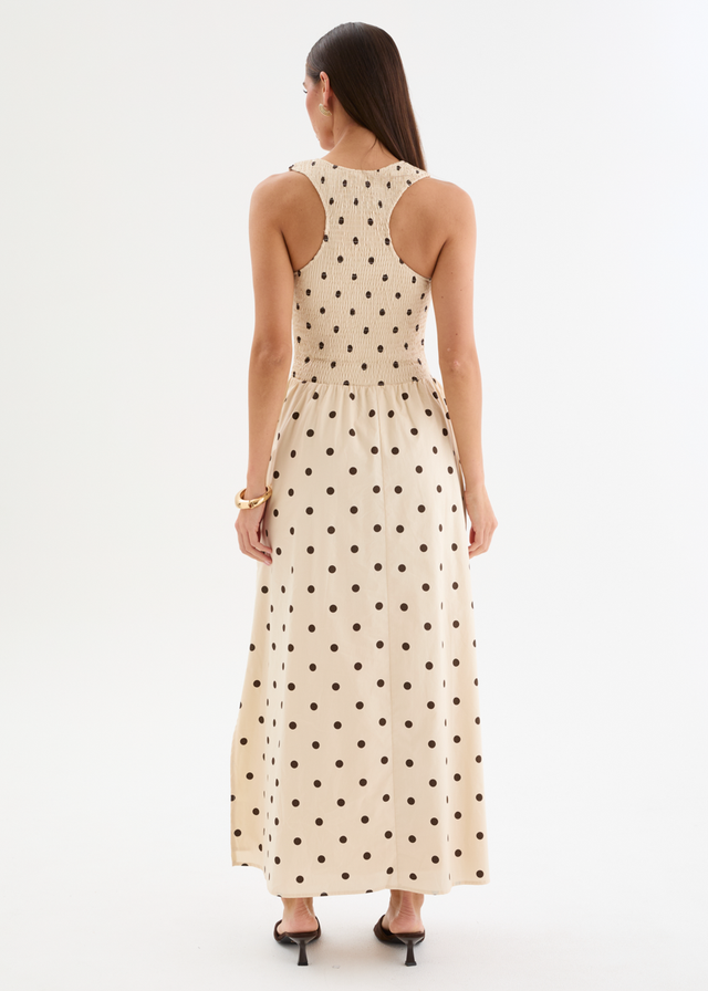 Marielle Maxi Dress - Beige Polka Dot