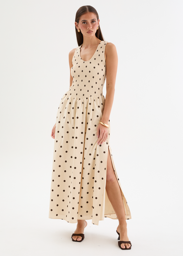 Marielle Maxi Dress - Beige Polka Dot