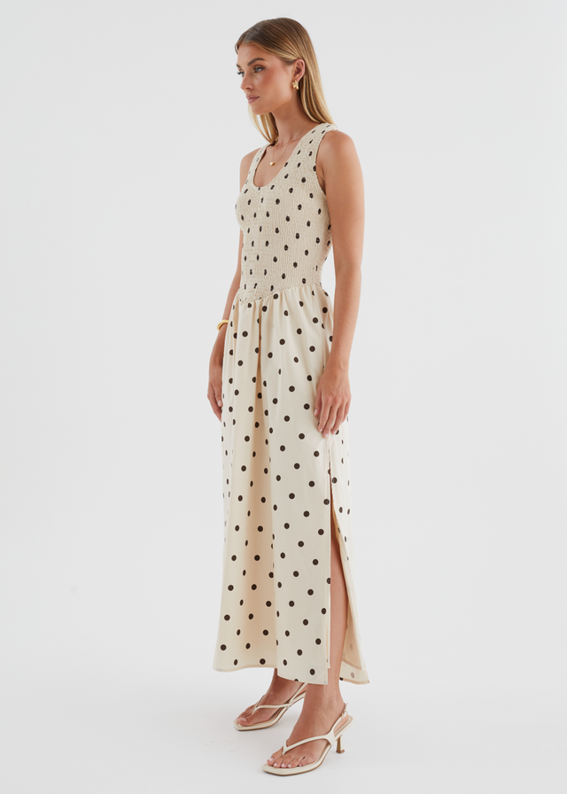 Marielle Maxi Dress - Beige Polka Dot