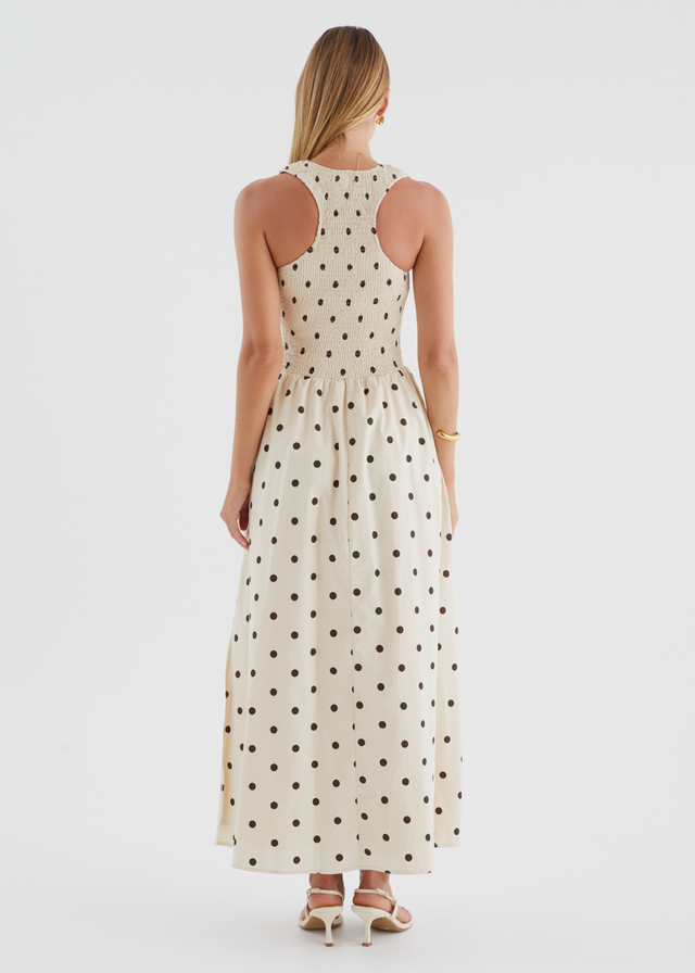 Marielle Maxi Dress - Beige Polka Dot