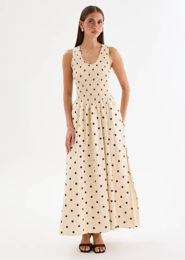 Marielle Maxi Dress - Beige Polka Dot
