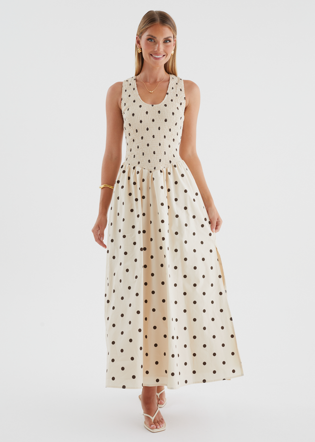 Marielle Maxi Dress - Beige Polka Dot