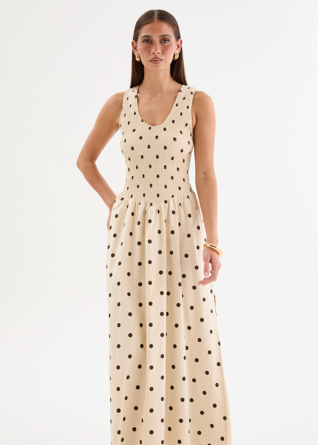 Marielle Maxi Dress - Beige Polka Dot