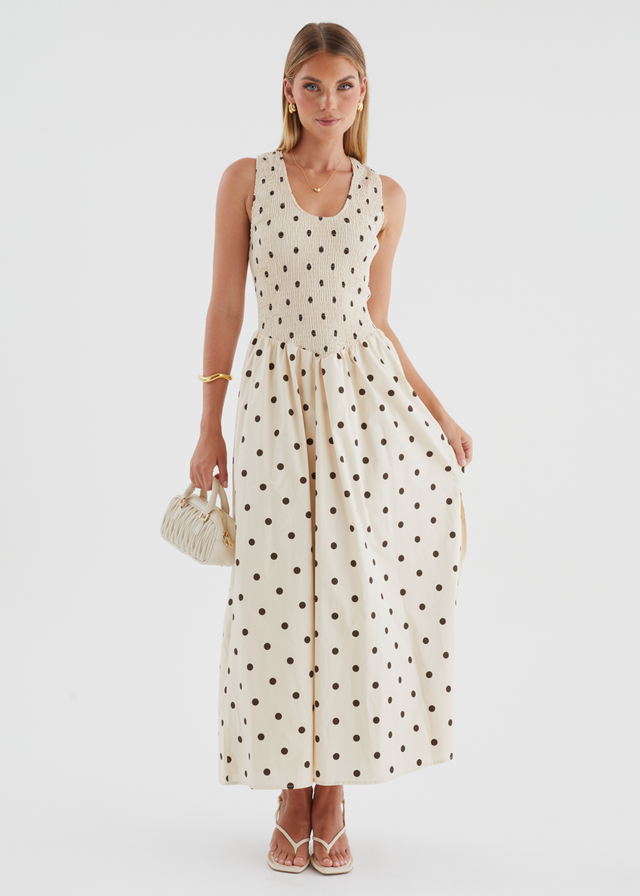 Marielle Maxi Dress - Beige Polka Dot