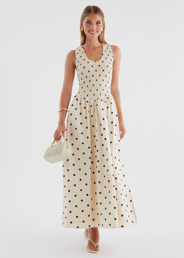 Marielle Maxi Dress - Beige Polka Dot