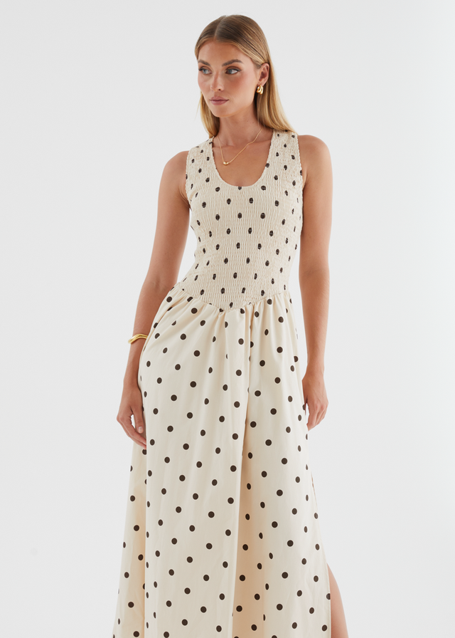 Marielle Maxi Dress - Beige Polka Dot