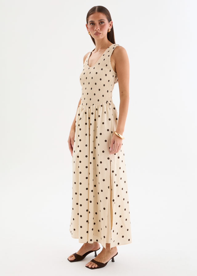 Marielle Maxi Dress - Beige Polka Dot