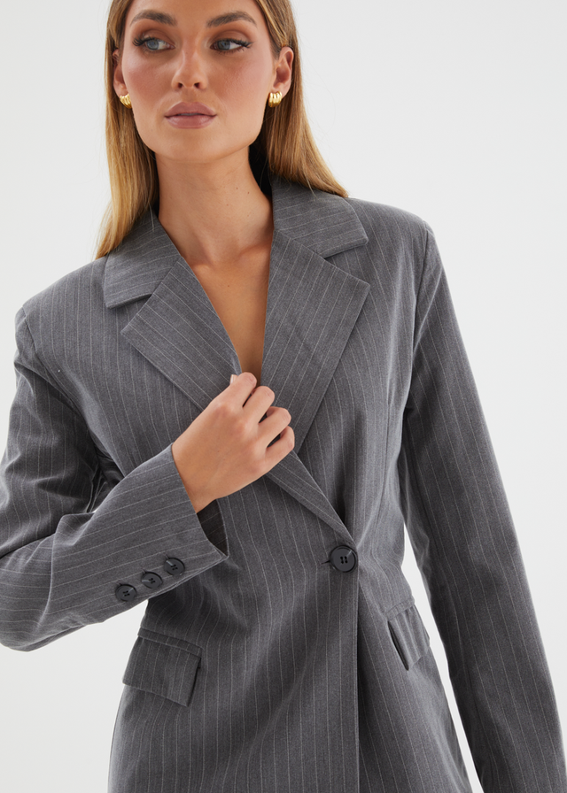 Bounty Blazer Dress - Charcoal Pinstripe