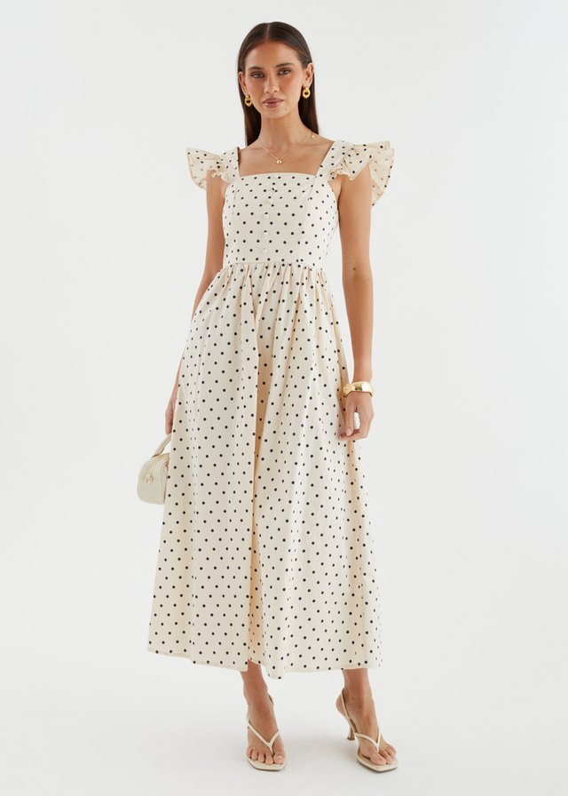 Ryanna Midi Dress - Beige Polka Dot