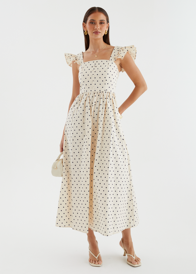 Ryanna Midi Dress - Beige Polka Dot