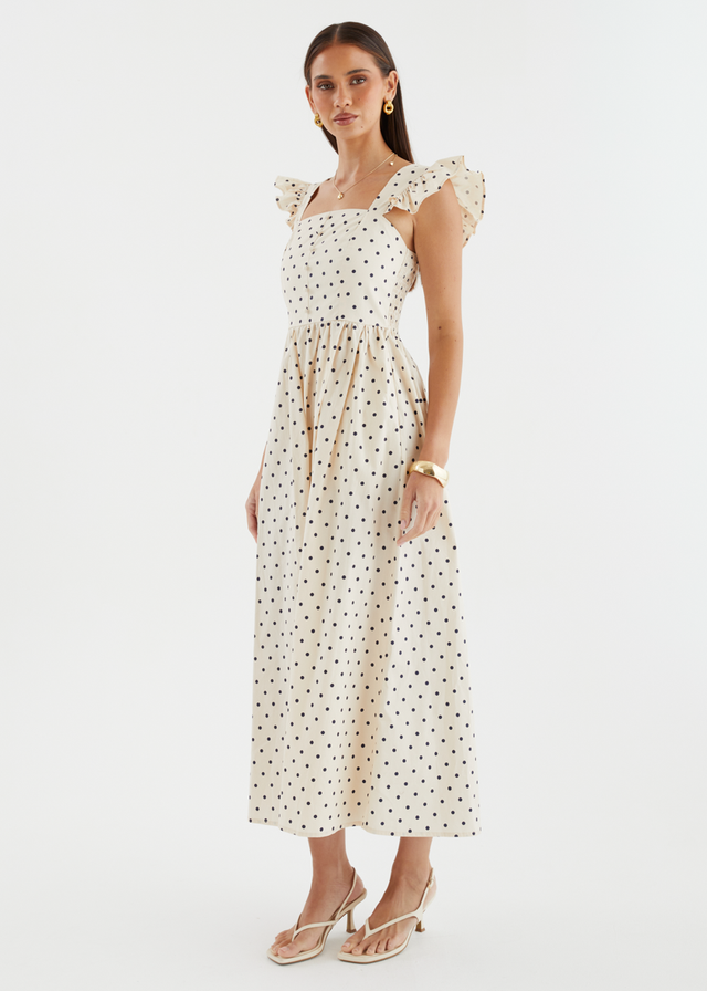 Ryanna Midi Dress - Beige Polka Dot