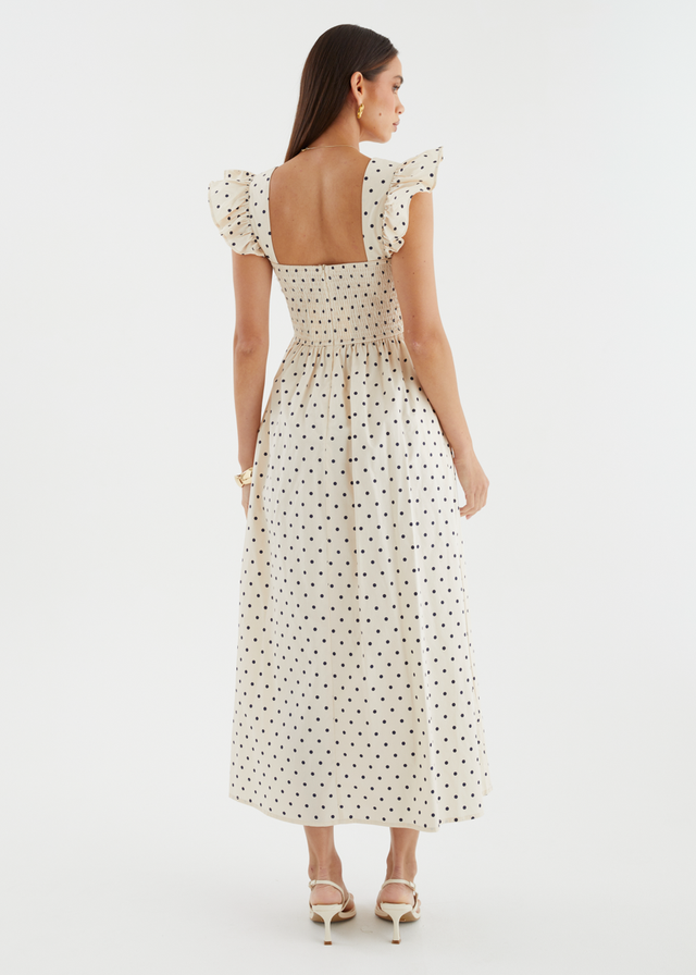 Ryanna Midi Dress - Beige Polka Dot