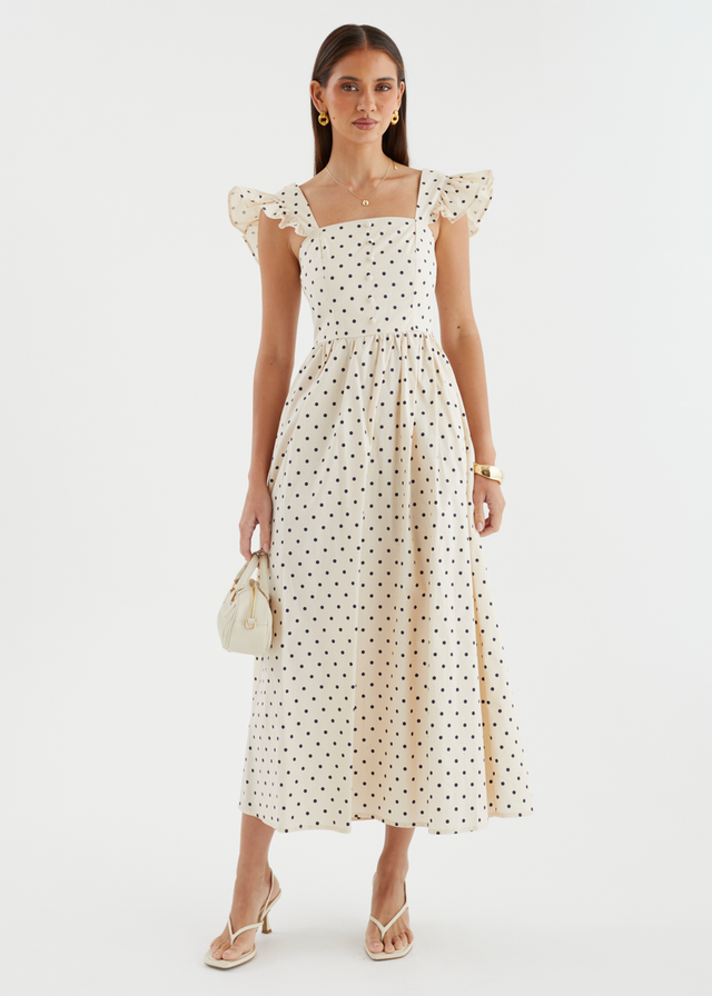 Ryanna Midi Dress - Beige Polka Dot