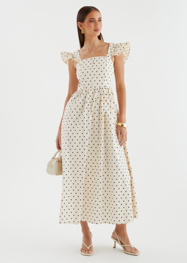 Ryanna Midi Dress - Beige Polka Dot