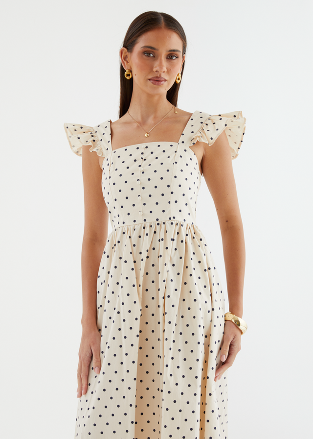 Ryanna Midi Dress - Beige Polka Dot
