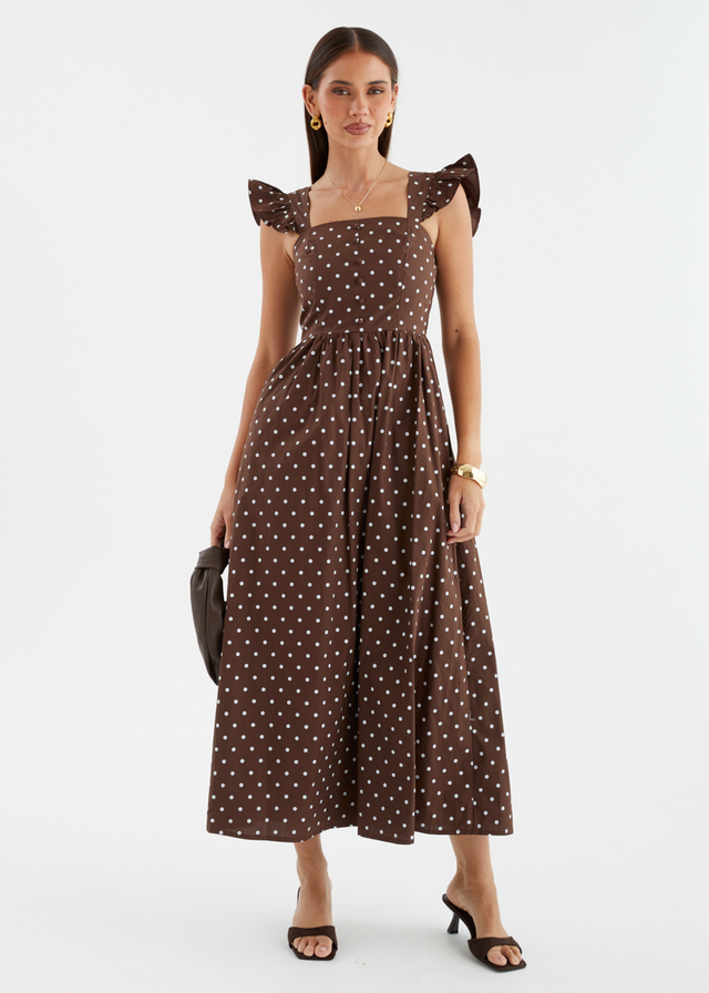 Ryanna Midi Dress - Brown Polka Dot