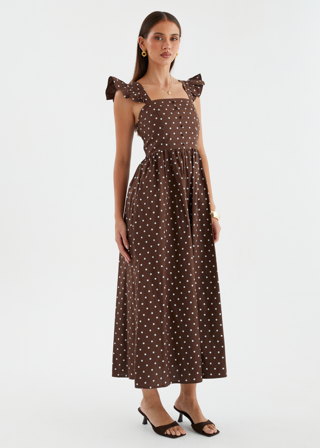 Ryanna Midi Dress - Brown Polka Dot