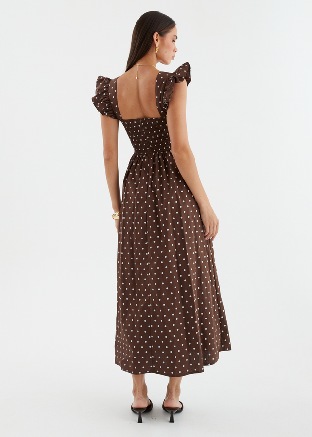 Ryanna Midi Dress - Brown Polka Dot