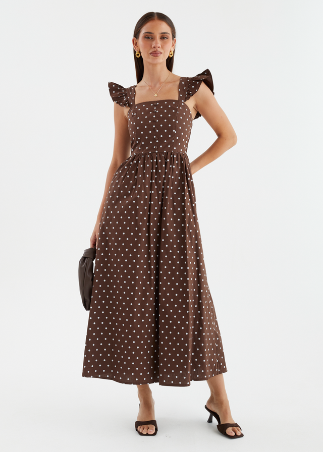 Ryanna Midi Dress - Brown Polka Dot