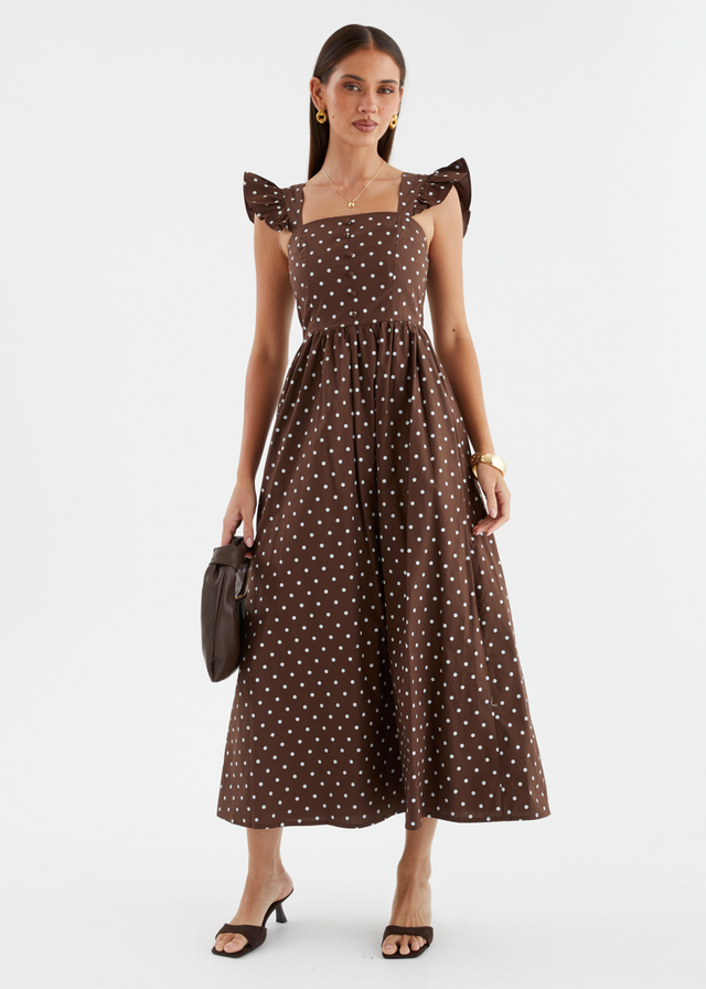 Ryanna Midi Dress - Brown Polka Dot