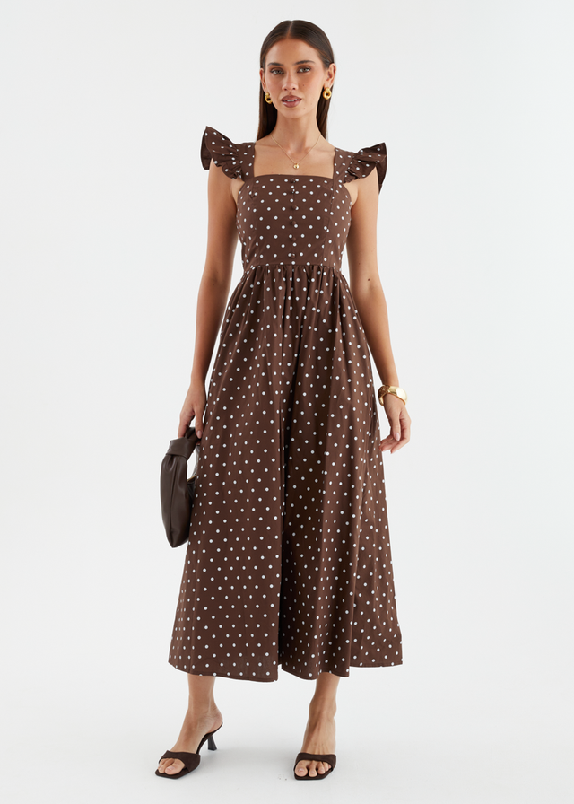 Ryanna Midi Dress - Brown Polka Dot