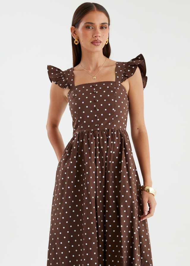 Ryanna Midi Dress - Brown Polka Dot
