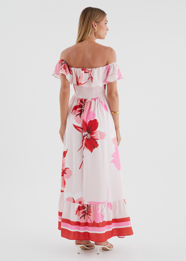 Lina Off Shoulder Maxi Dress - Strawberry Bloom