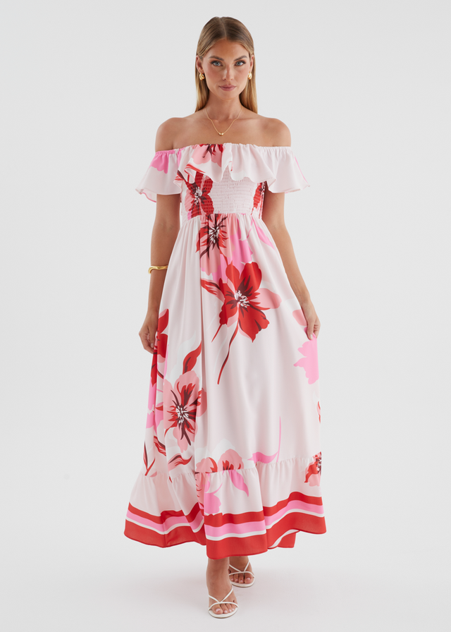 Lina Off Shoulder Maxi Dress - Strawberry Bloom