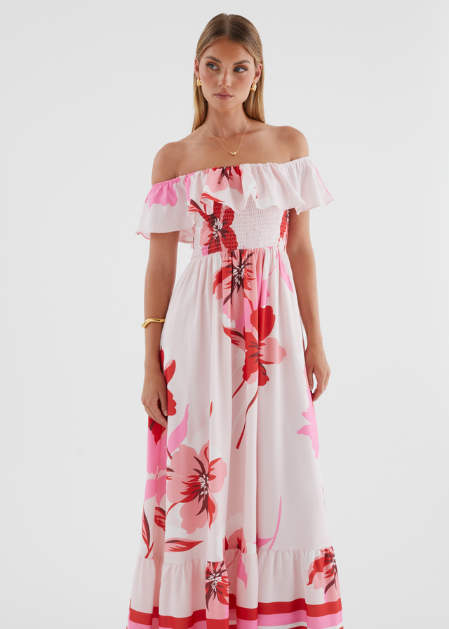 Lina Off Shoulder Maxi Dress - Strawberry Bloom