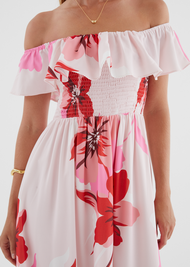 Lina Off Shoulder Maxi Dress - Strawberry Bloom