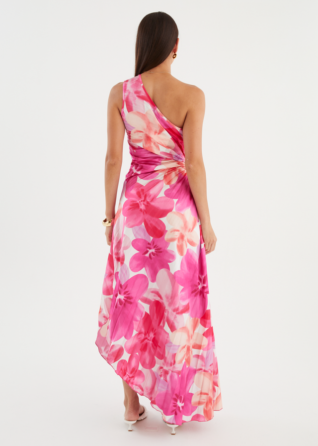 Kiyo One Shoulder Midi Dress - Pink Petal